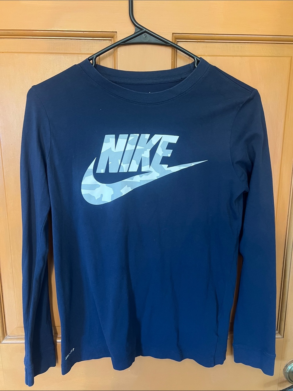 Nike Navy Long-Sleeve Tee with Light Blue Camo Logo